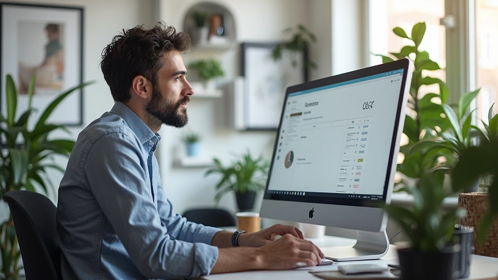 Moderne WordPress-Website auf einem Desktop-Monitor mit Designelementen und Anpassungsoptionen