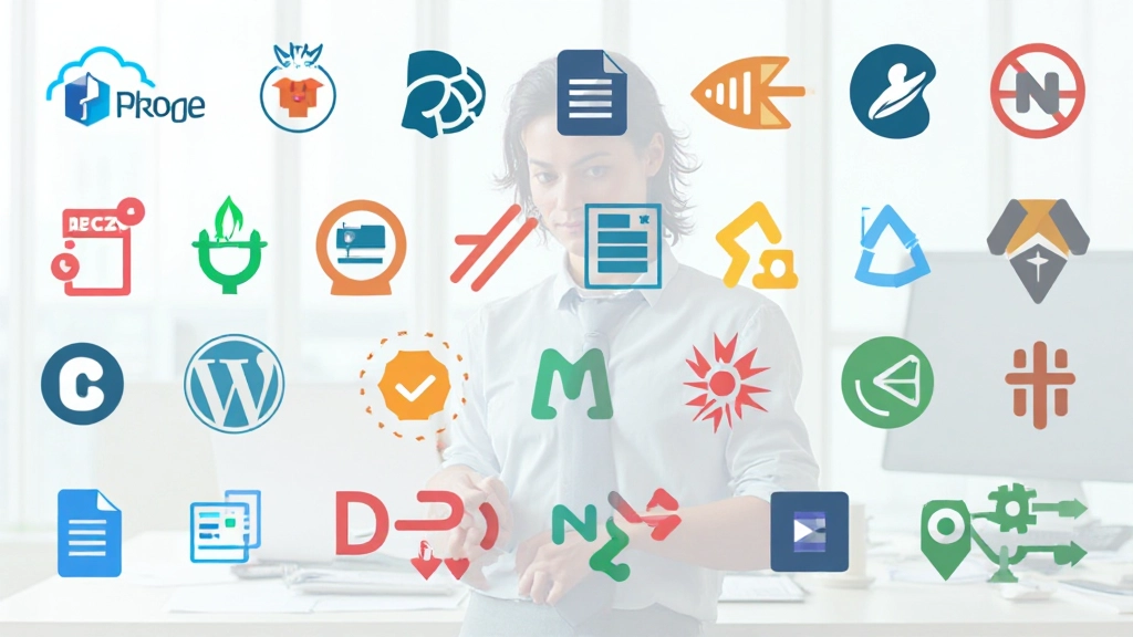 Verschiedene WordPress-Plugin-Icons und Logos in einer organisierenden Gitter-Anordnung